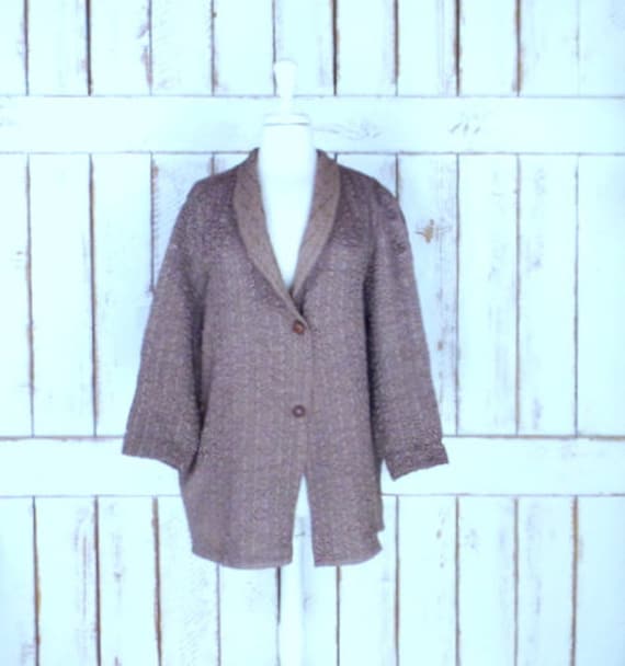 Vintage taupe beige brown crinkle oversized cardig