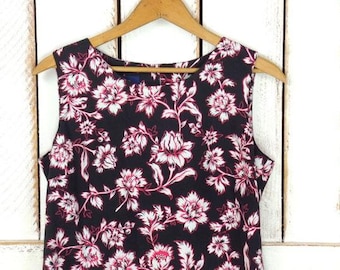 Vintage zwartroze zijden tanktop met bloemenprint uit de jaren 90