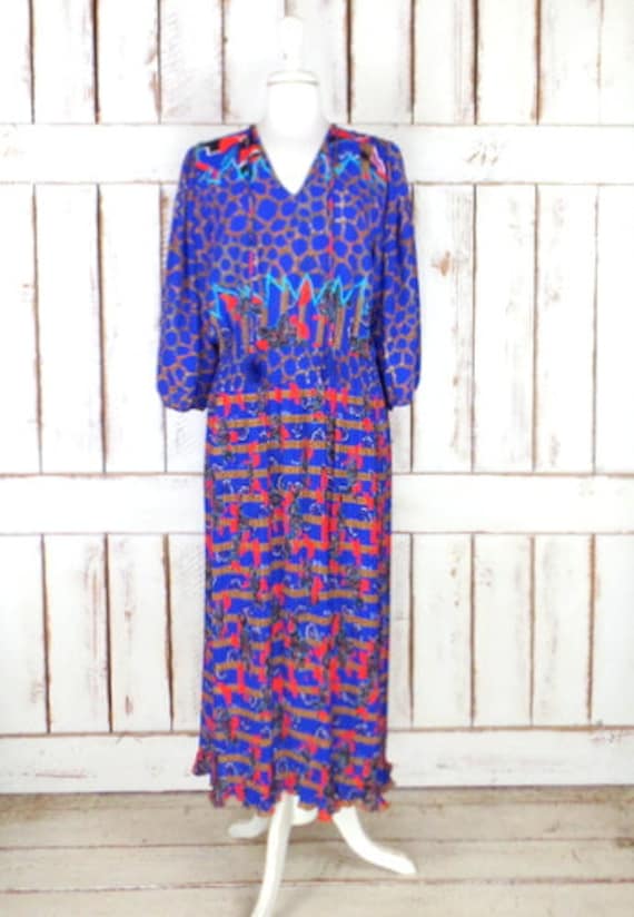 Vintage Diane Freis Original dress/blue/red pleate