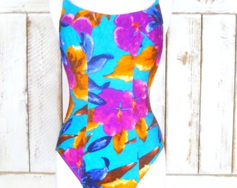 K様épine rétro flower bi-color swim wear Johnny Was Sz XL Rainbow Twist Keyhole One-Piece Bathing