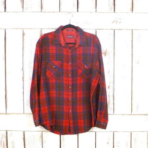 Mens red tartan plaid  button down flannel shirt/Christmas/holiday flannel/large/xlarge