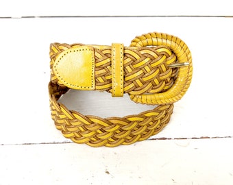 Vintage Nordstrom wide mustard yellow braided leather belt