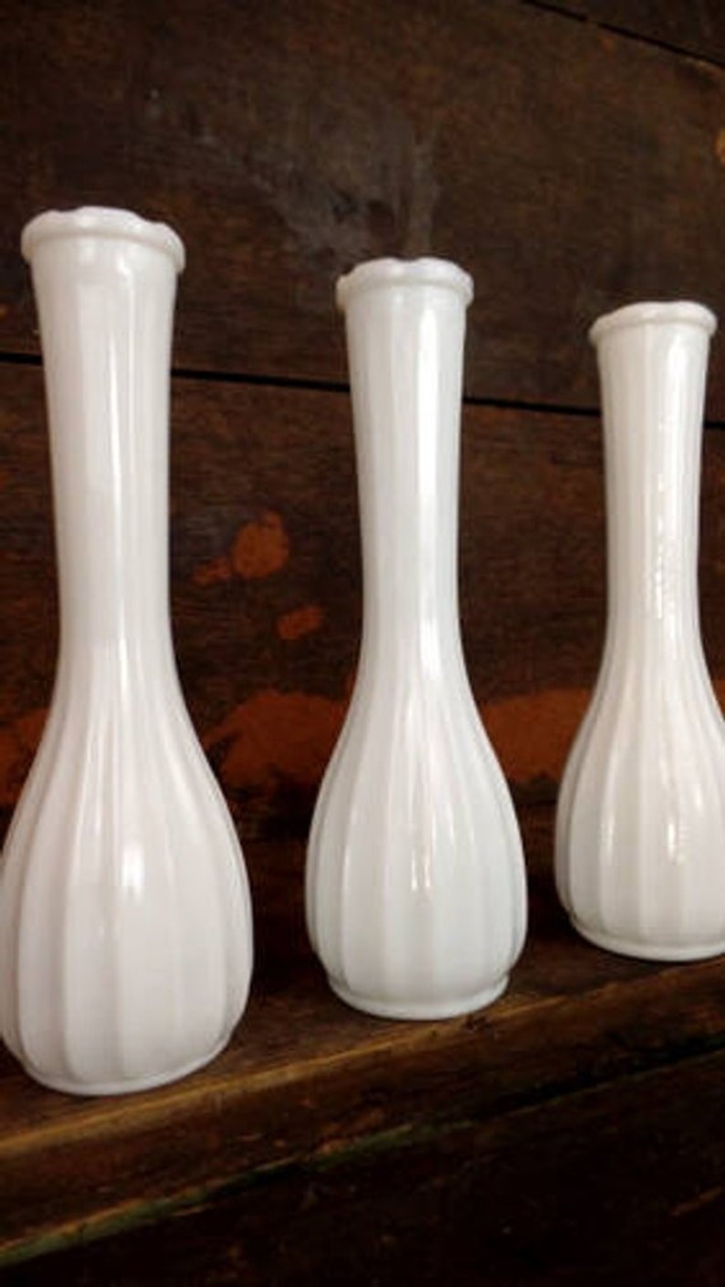 Vintage White Milk Glass Flower Vases/milk Glass Bud Vases/set Etsy