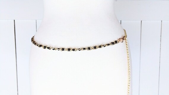 Lightweight 90s gold metal black bead chain link … - image 3