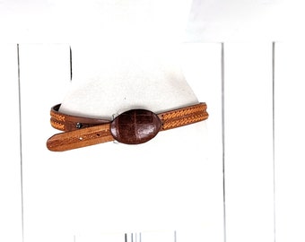 Vintage brown tooled braided leather reptile embossed buckle belt