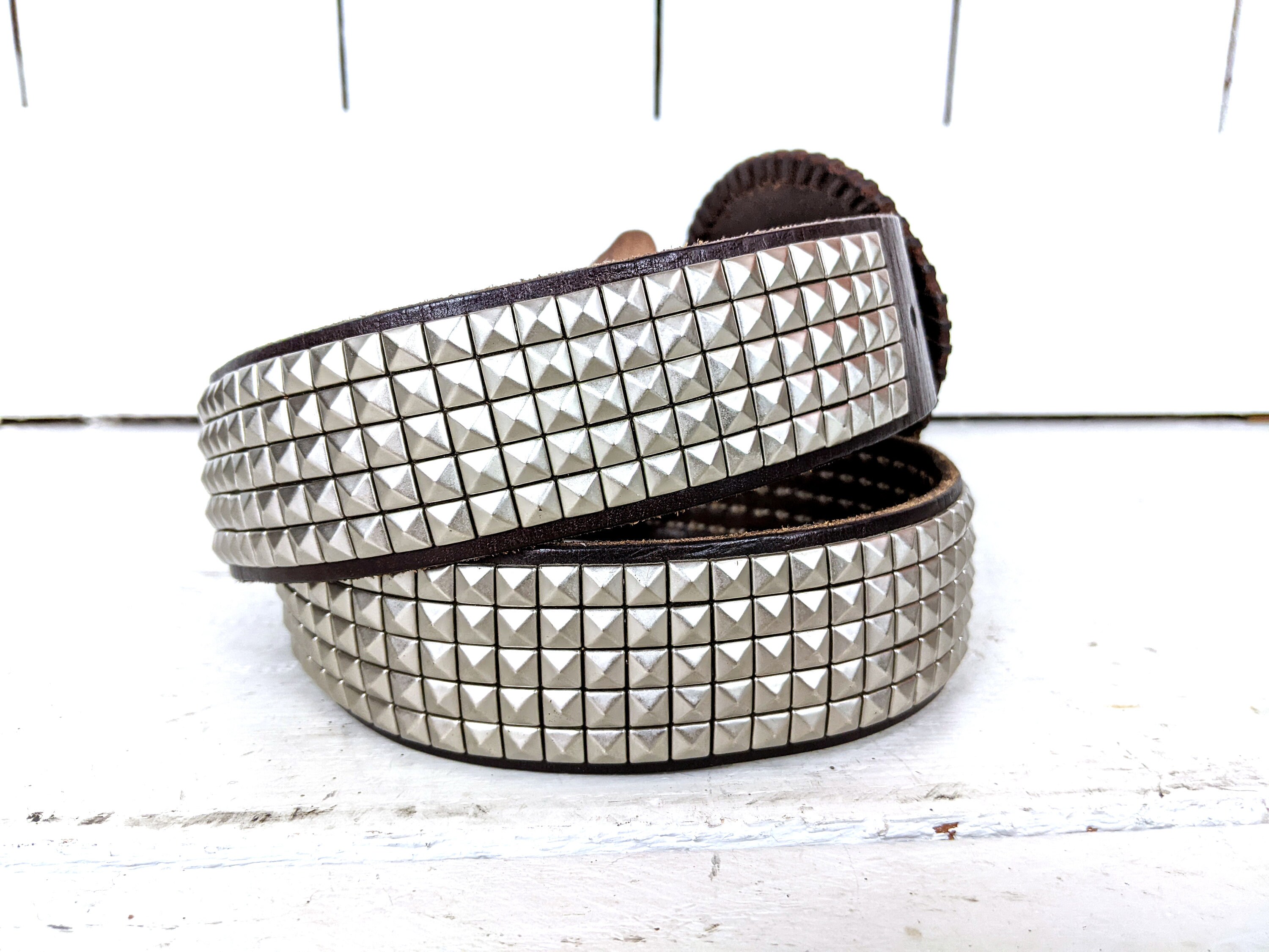 Vintage Brown Silver Studded Faux Leather Western Buckle  display picture 1