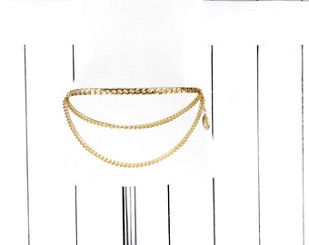 Chunky gold metal layered hanging chain link belly chain belt