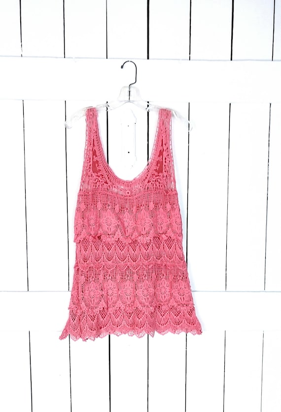 90s vintage crochet lace see through sleeveless ta