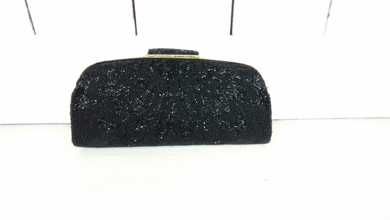 Vintage black beaded evening clutch purse/beaded … - image 2