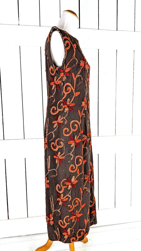 Vintage brown rust orange embroidered floral slee… - image 4