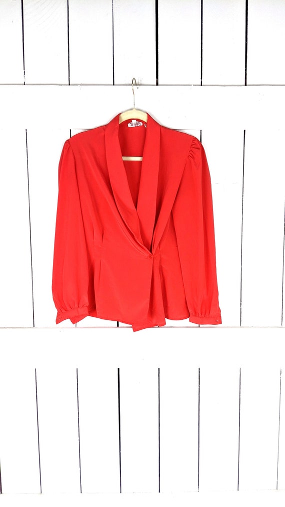 Vintage Anne Klein red sheer long sleeve billowy … - image 1