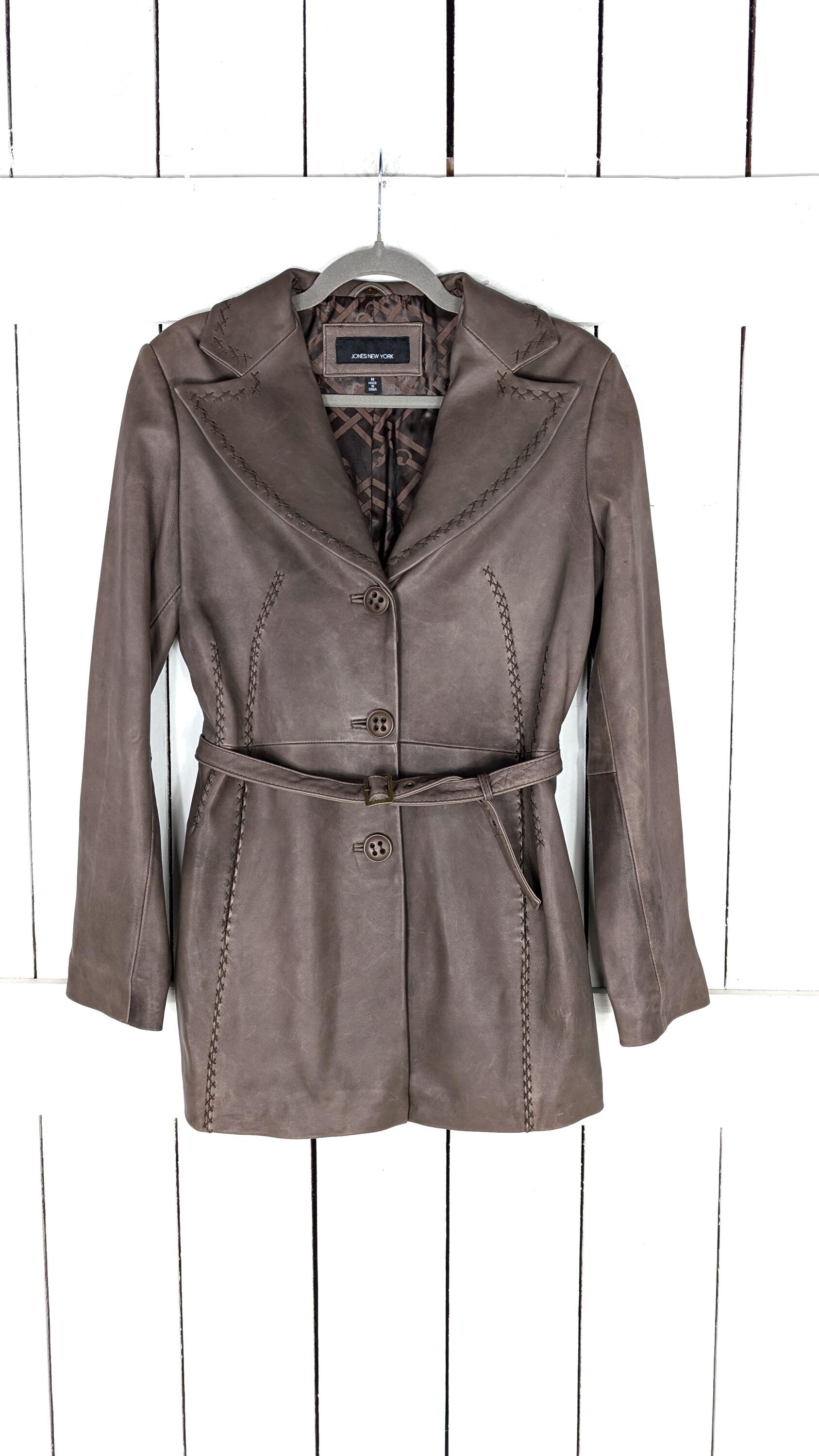 Veste En Cuir Véritable Noir Pour Femme - Marque Jones New York, Taille M - Très Bon état