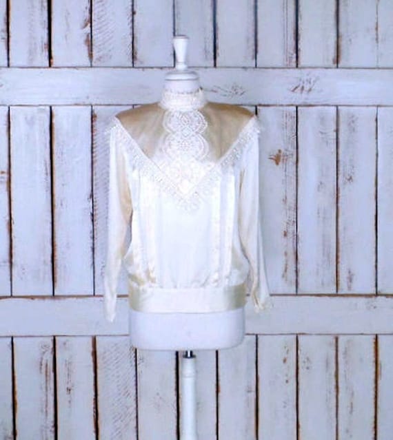 Vintage Jessica McClintock cream ivory satin lace