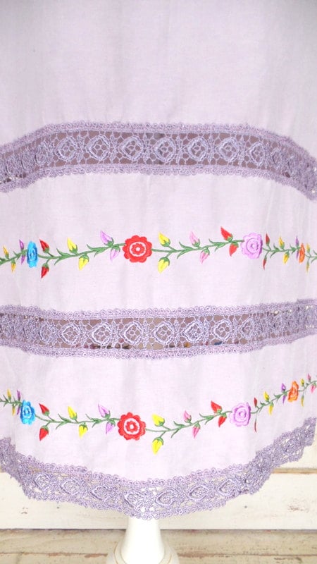 ヴィンテージ パープル 刺繍花柄マキシスカート/ロング ヴィンテージ パープル 刺繍花柄マキシスカート/ロング