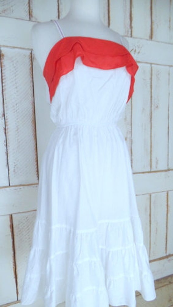 Vintage sheer white/red sleeveless ruffle sun dre… - image 3