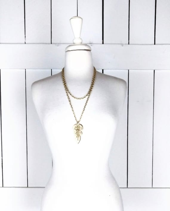 Vintage Trifari gold double chain pendant necklace - image 1