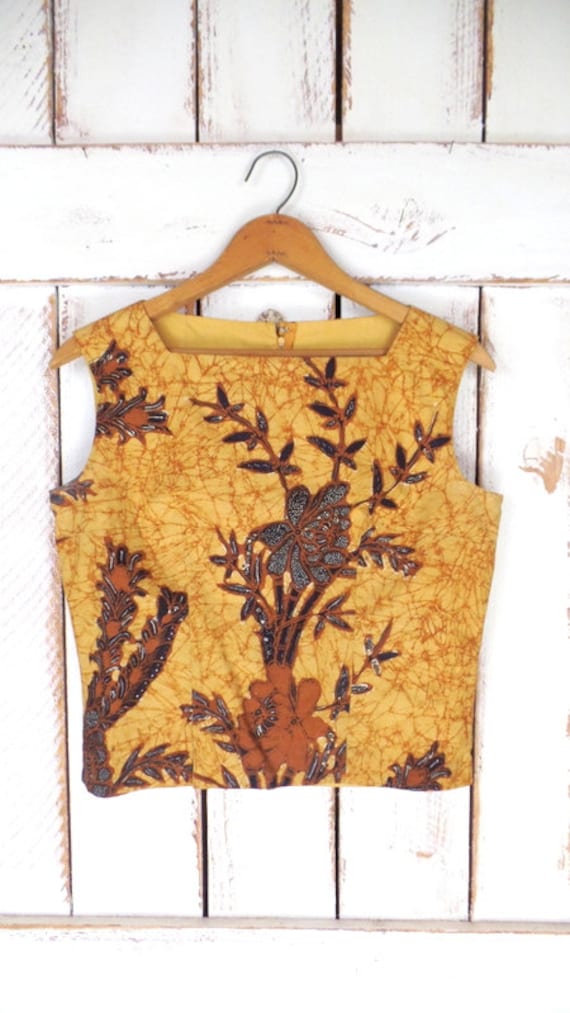 Vintage tribal batik cotton sleeveless crop top/br