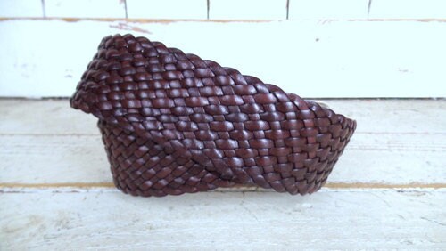 Michael Michael Kors Ladies Brown Leather Wide Corset Style Belt Woven Leather D Wide Dark Brown Woven Leather Michael Kors Belt/vintage 90s  main image 3