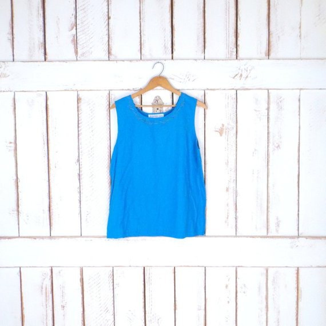 90s Vintage Light Blue Silk Shell Tank/embroidered Tank | Etsy