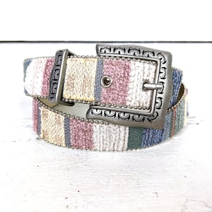 Vintage Elite striped woven fabric bead trim belt