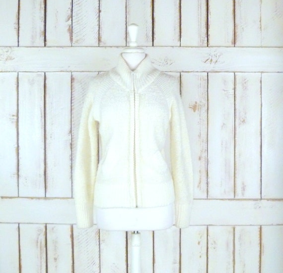 70s vintage chunky nubby knit ivory cropped cardig
