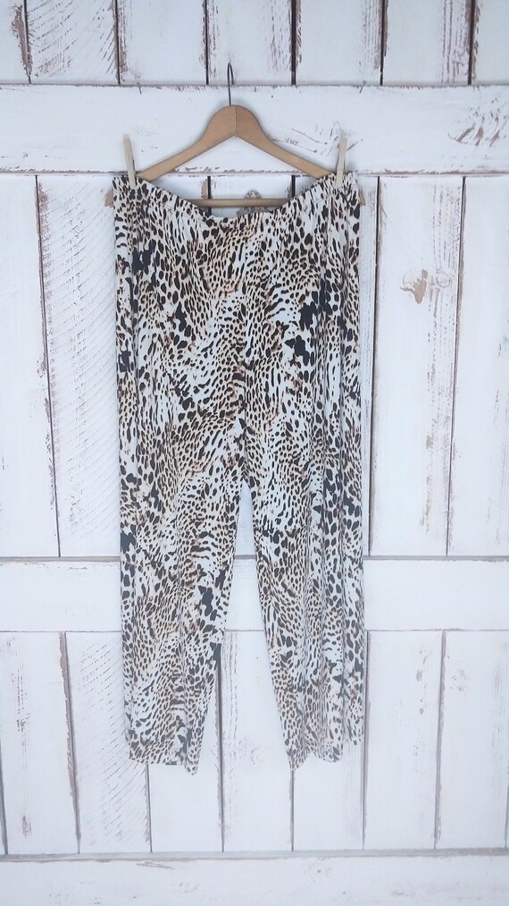 90s vintage animal print wide leg palazzo slinky s