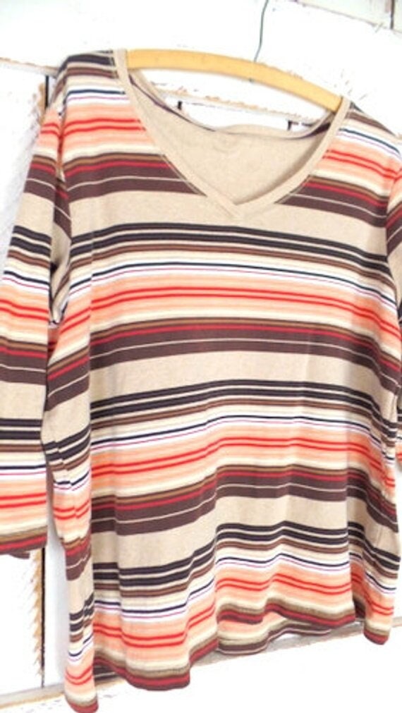 90s brown/black/peach striped cotton boxy pullover