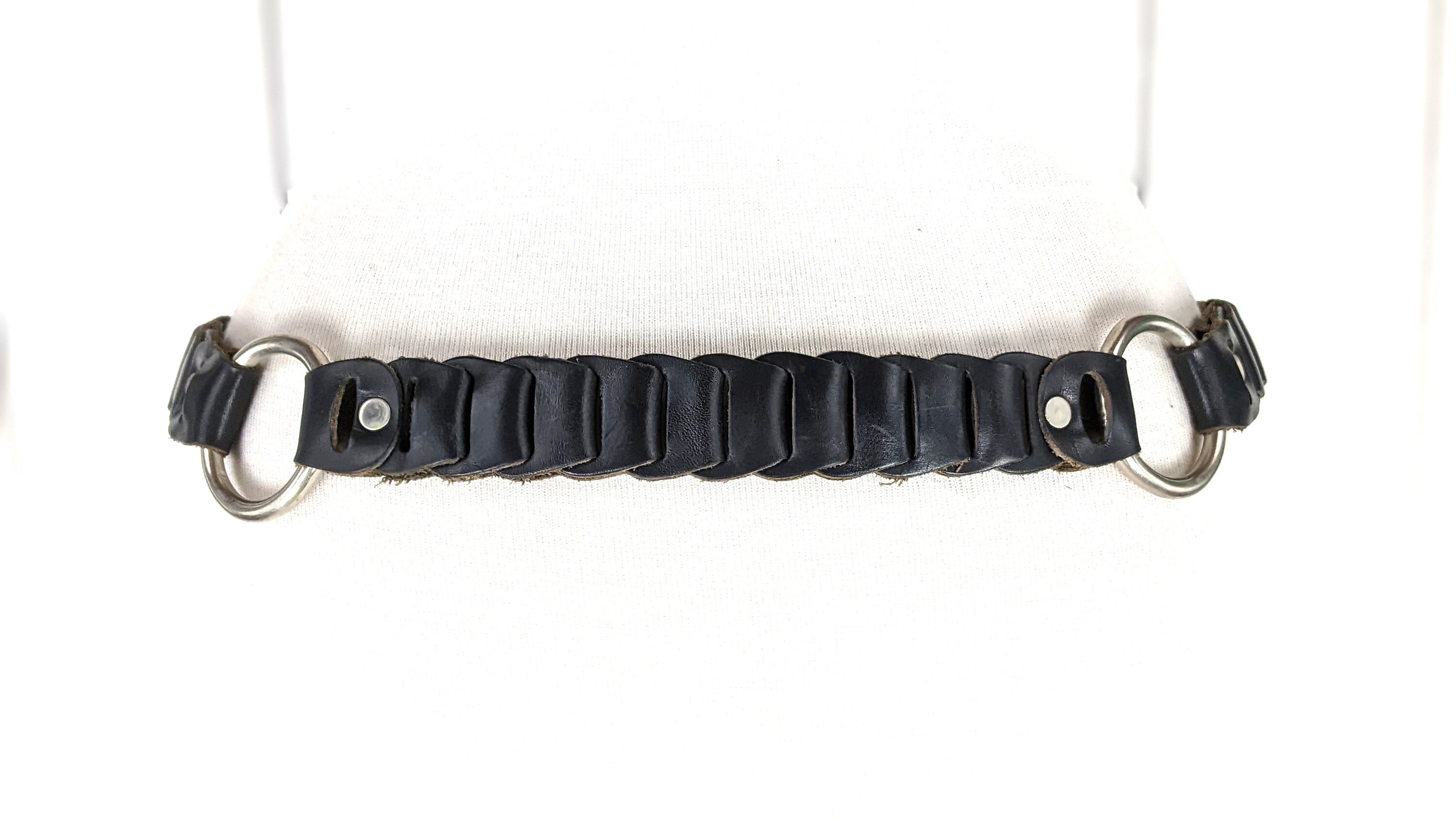 Dean Braided Black Woven Leather Metal Link Belt - Etsy display picture 2