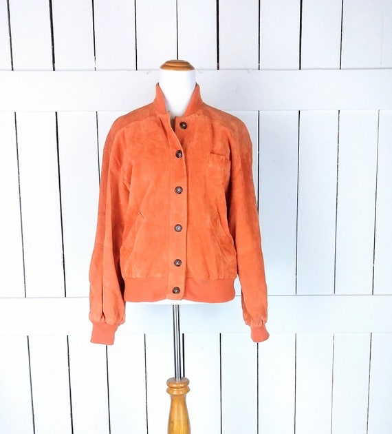 Vintage orange suede leather bomber jacket/small