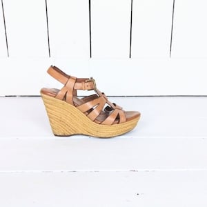 Sofft open toe strappy leather platform wedge espadrille rope sandals/8.5
