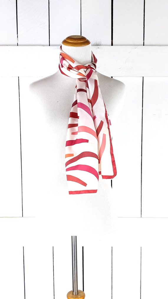 Vintage Avon red pink striped long neck head scarf