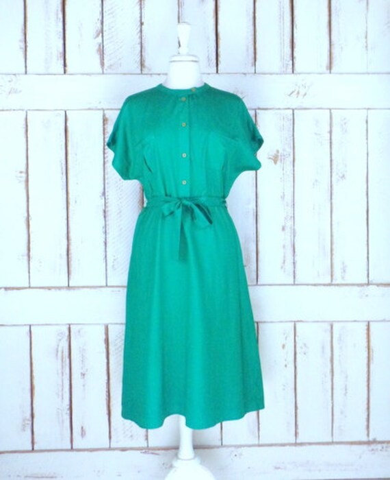 Vintage Michel Laurent green silk cap sleeve dress
