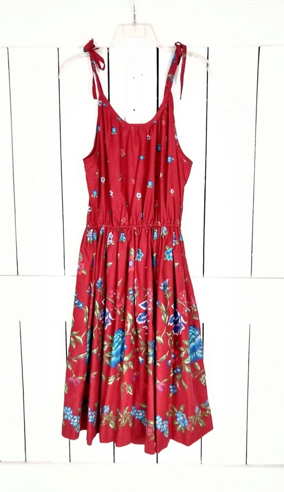 Vintage red floral sleeveless cotton midi summer … - image 4