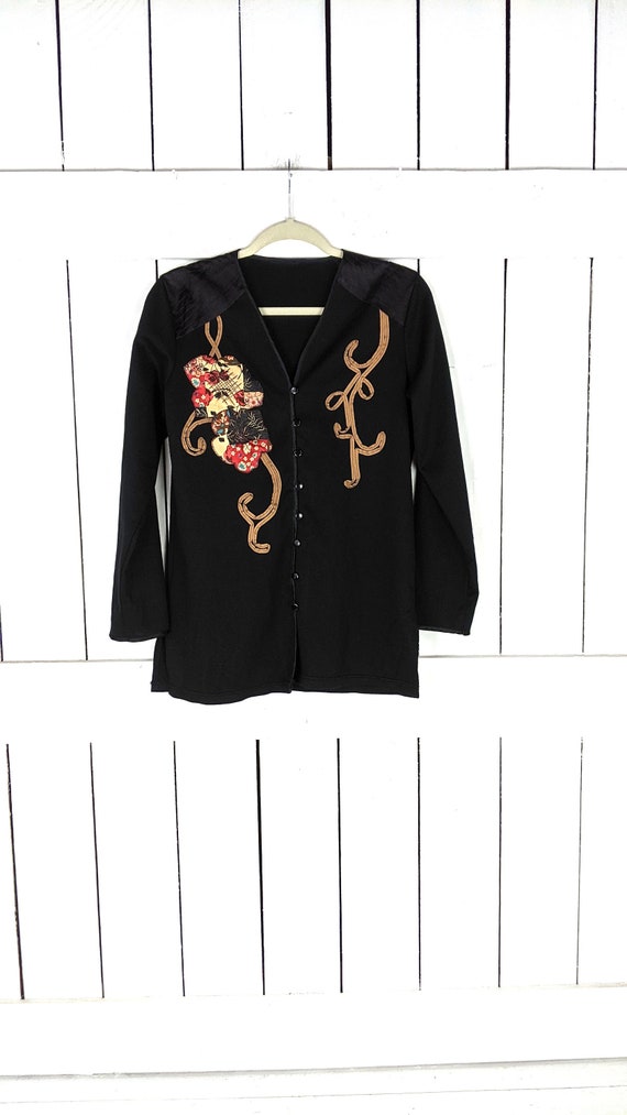 Vintage black knit long sleeve quilted patchwork c
