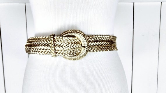 Metallic gold faux leather braided woven boho belt - image 2