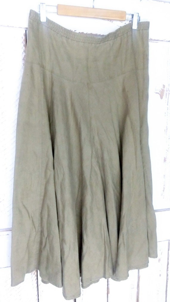Vintage 90s long linen flowy skirt/beige tan brow… - image 4