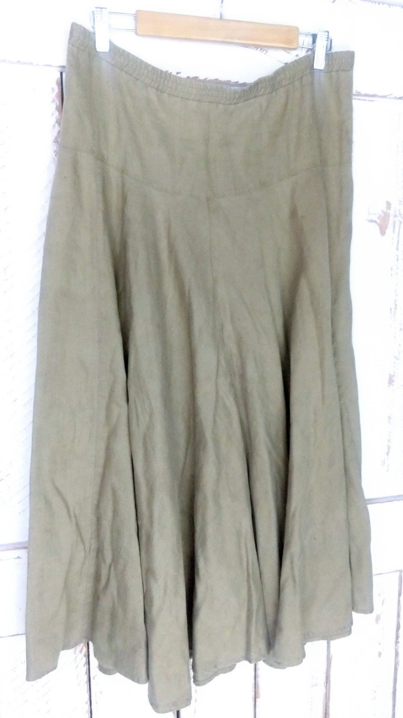 Vintage 90s long linen flowy skirt/beige tan brown linen boho skirt/waist 34/large image 4