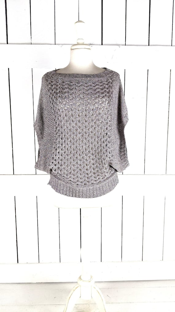 Metallic thread crochet knit wide sleeve slouchy s
