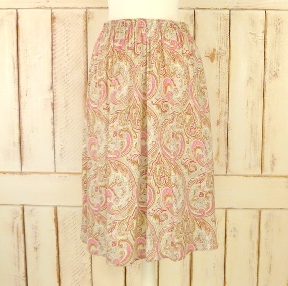 Vintage pink paisley skirt/paisley midi skirt/pink