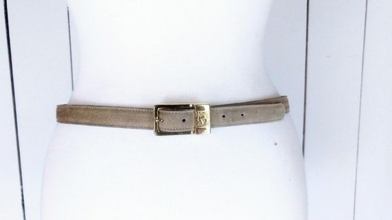 Vintage Anne Klein skinny tan brown suede leather… - image 4