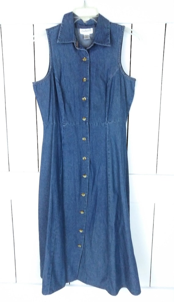 【NONCODE】Funkett Button Top Denim Long One Piece 90s Vintage Blue Jean Denim Button Down Sleeveless Shirt