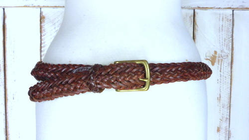 Boho Chunky Braided Leather Belt Brown Woven Wide Western Hippie Retro Size L VTG Y2K Womens Genuine Leather Braided Belt M/L Brown Chunky  main image 3