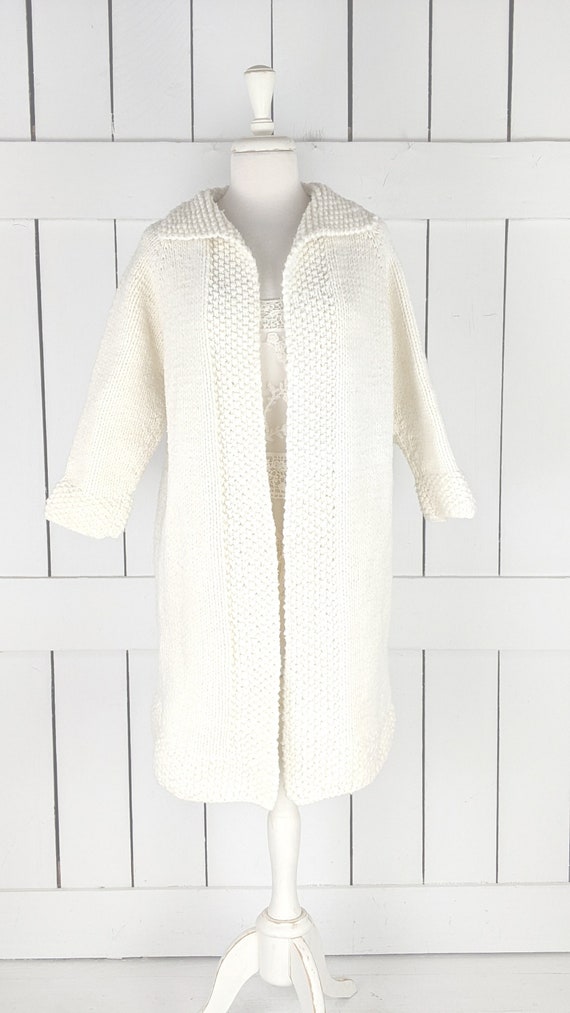 Vintage chunky knit ivory cardigan sweater coat