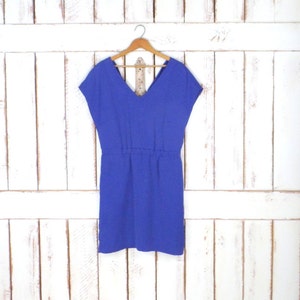 90s blue/purple open back keen length dress/cap sleeve pullover dress/medium