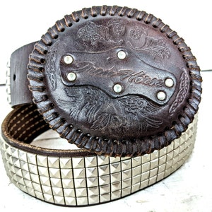 Vintage brown silver studded faux leather western belt