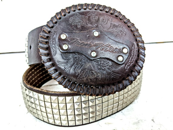 Vintage brown silver studded faux leather western… - image 2