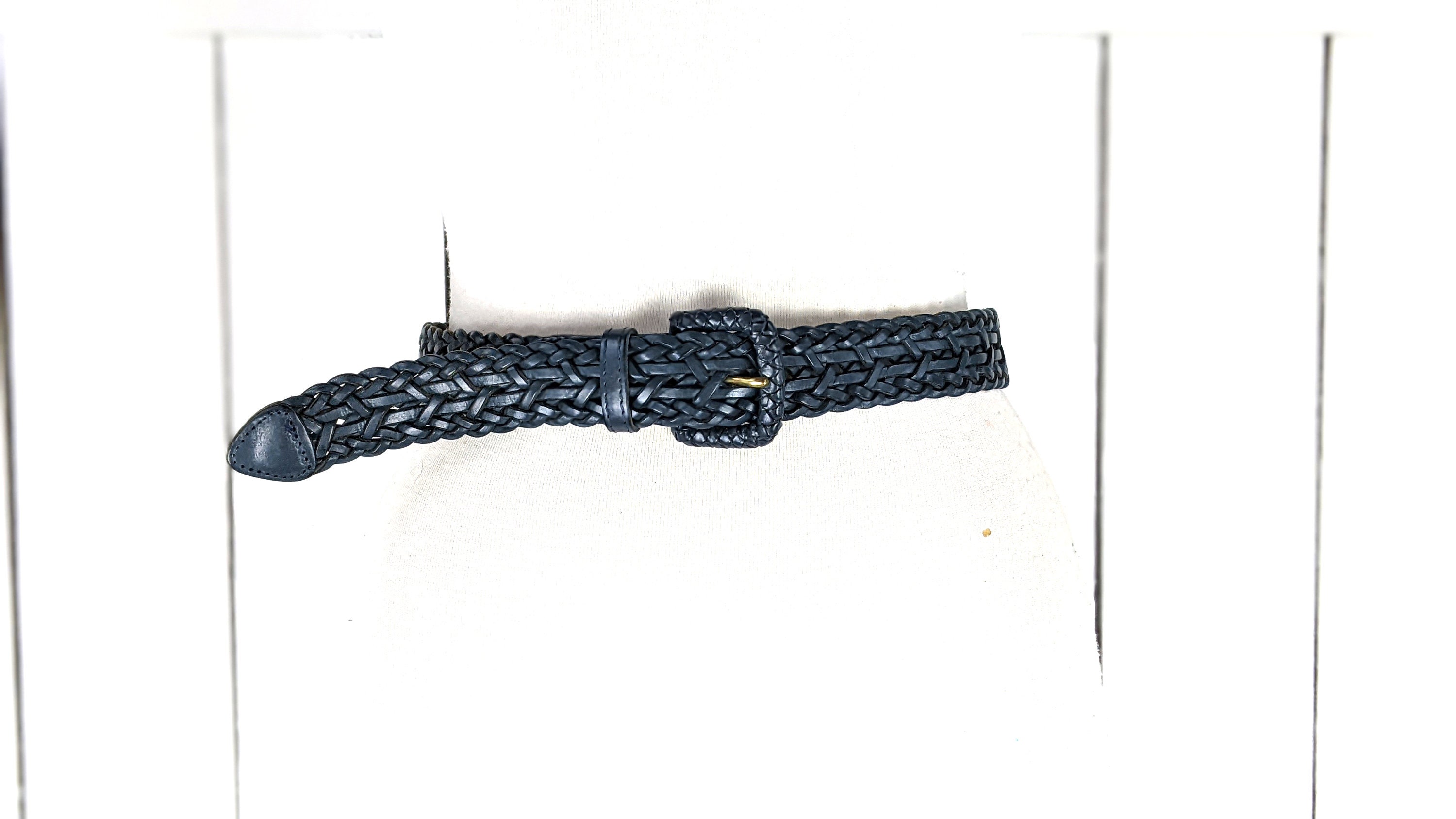 Vintage handmade Bohemian Blue and Tan leather and fabric Woven Belt 34 Leather Stretch Woven Belt – The Andover Shop main image 3