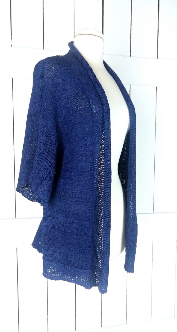 90s blue crochet knit slouchy cardigan sweater/kn… - image 2