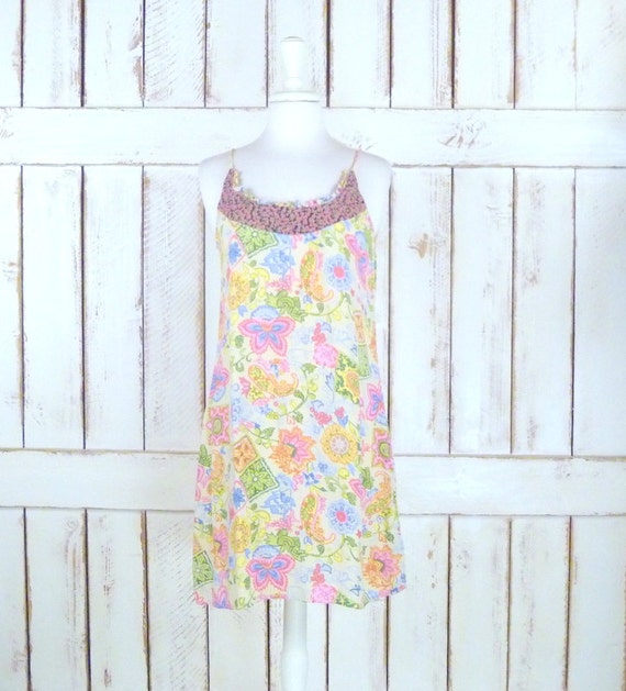 90s vintage floral paisley mini slip dress/short … - image 1