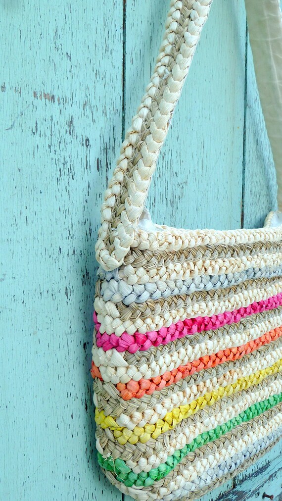 Colorful straw vintage market bag purse - image 3